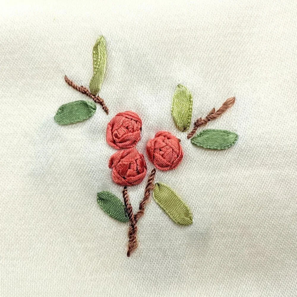 Set of 3 Hand-Embroidered Square Cloth Napkins